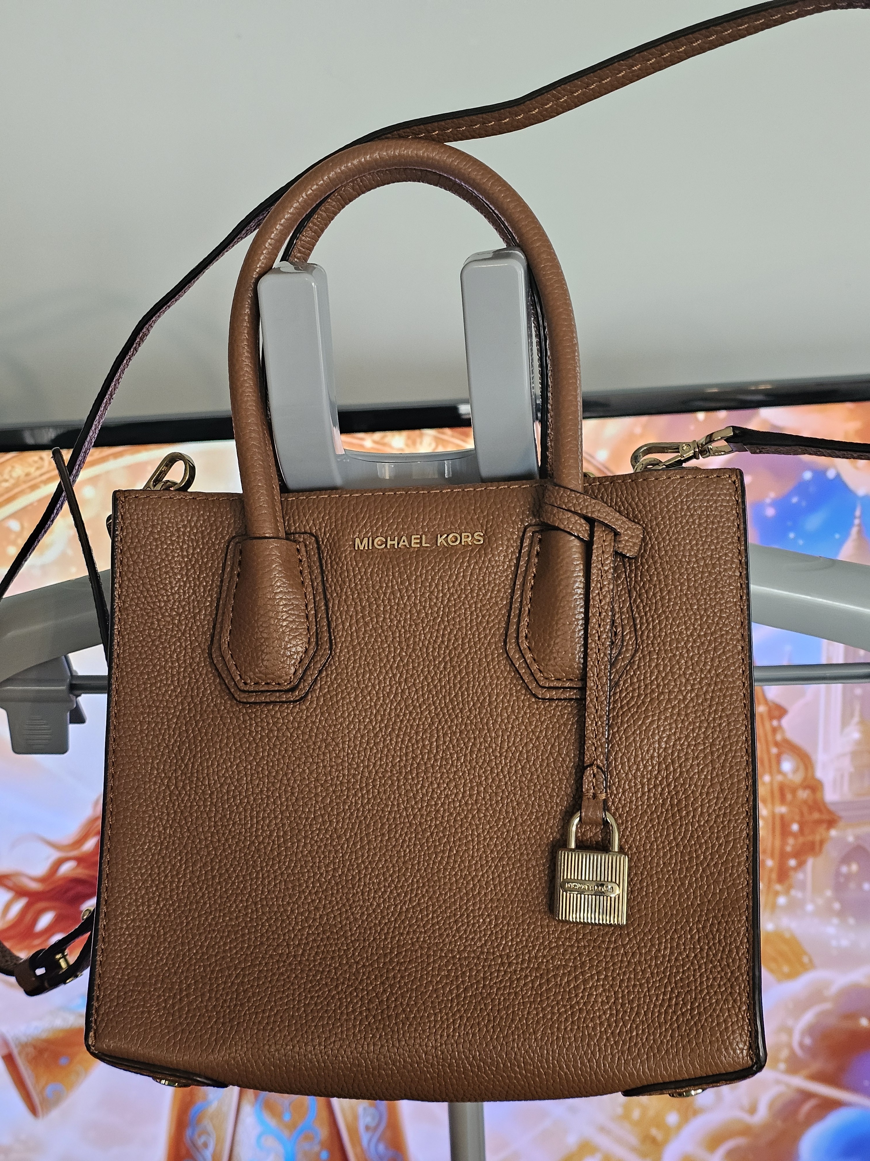Michael Kors Mercer Brown Pebbled Leather Crossbody Satchel